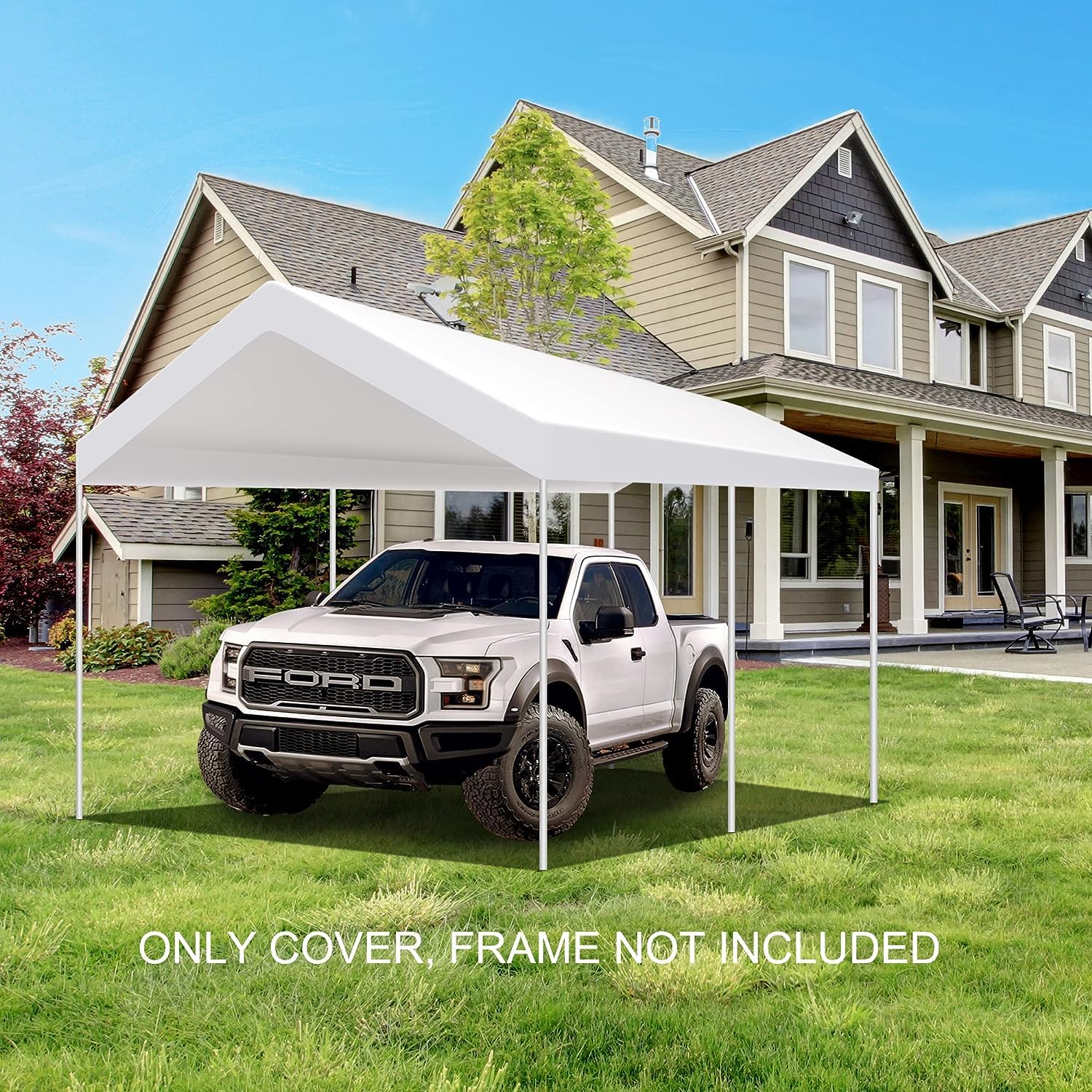 TGEHAP canopy compared beside a car to show 10x20 size and scale