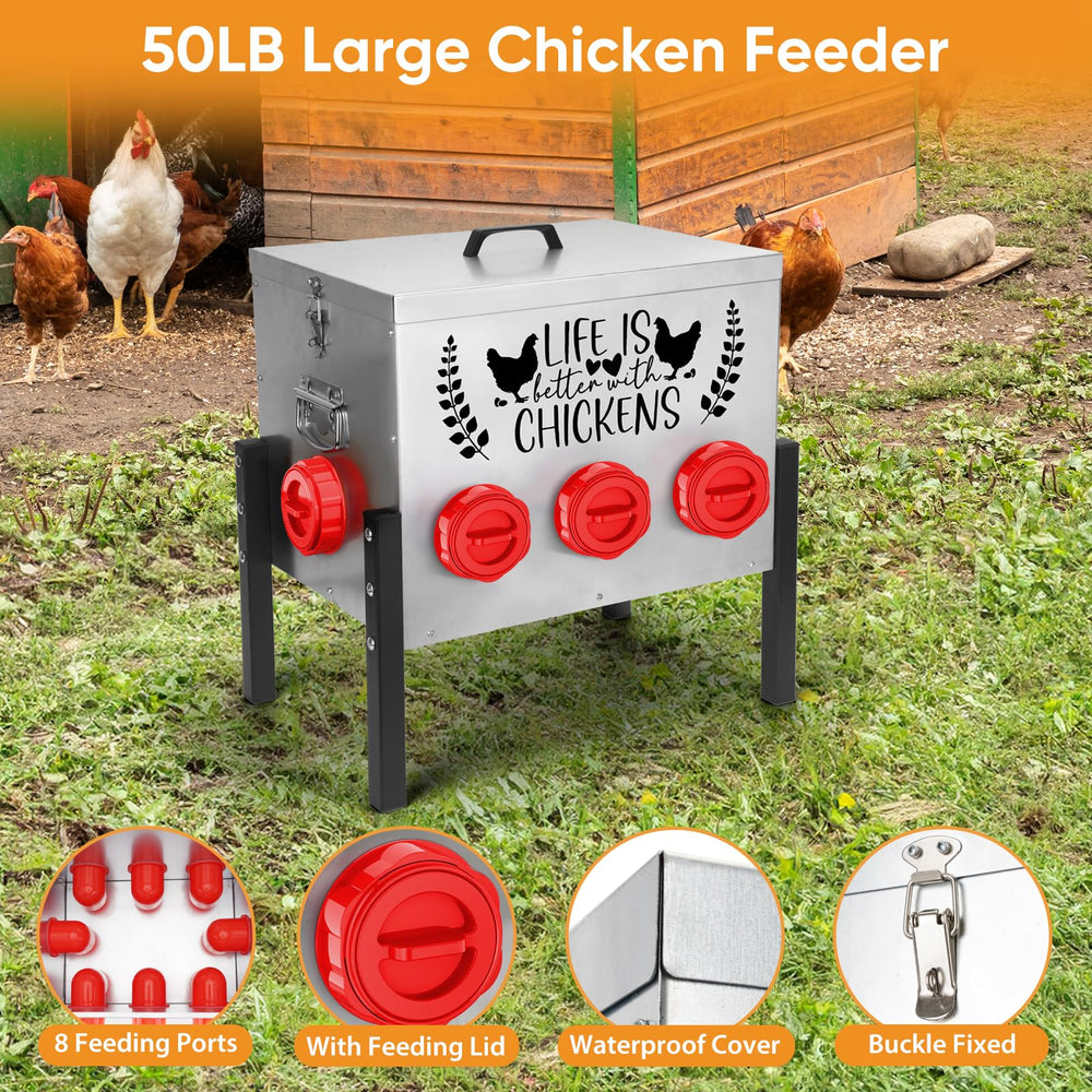 Tgeyd feeder in coop with chickens eating and cleaner feeding area