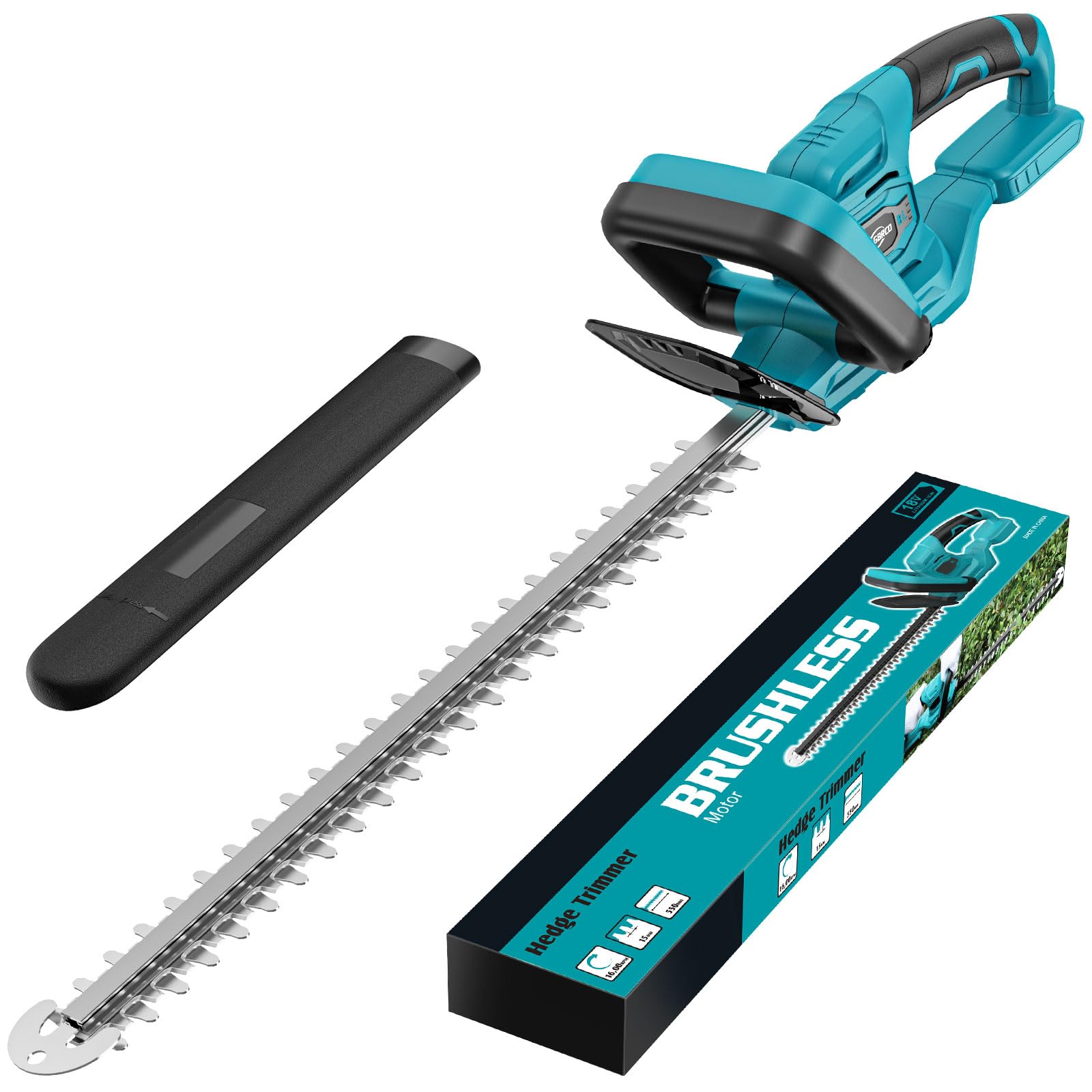 ThagBrco hedge trimmer front view showing compact design and benefit of maneuverability
