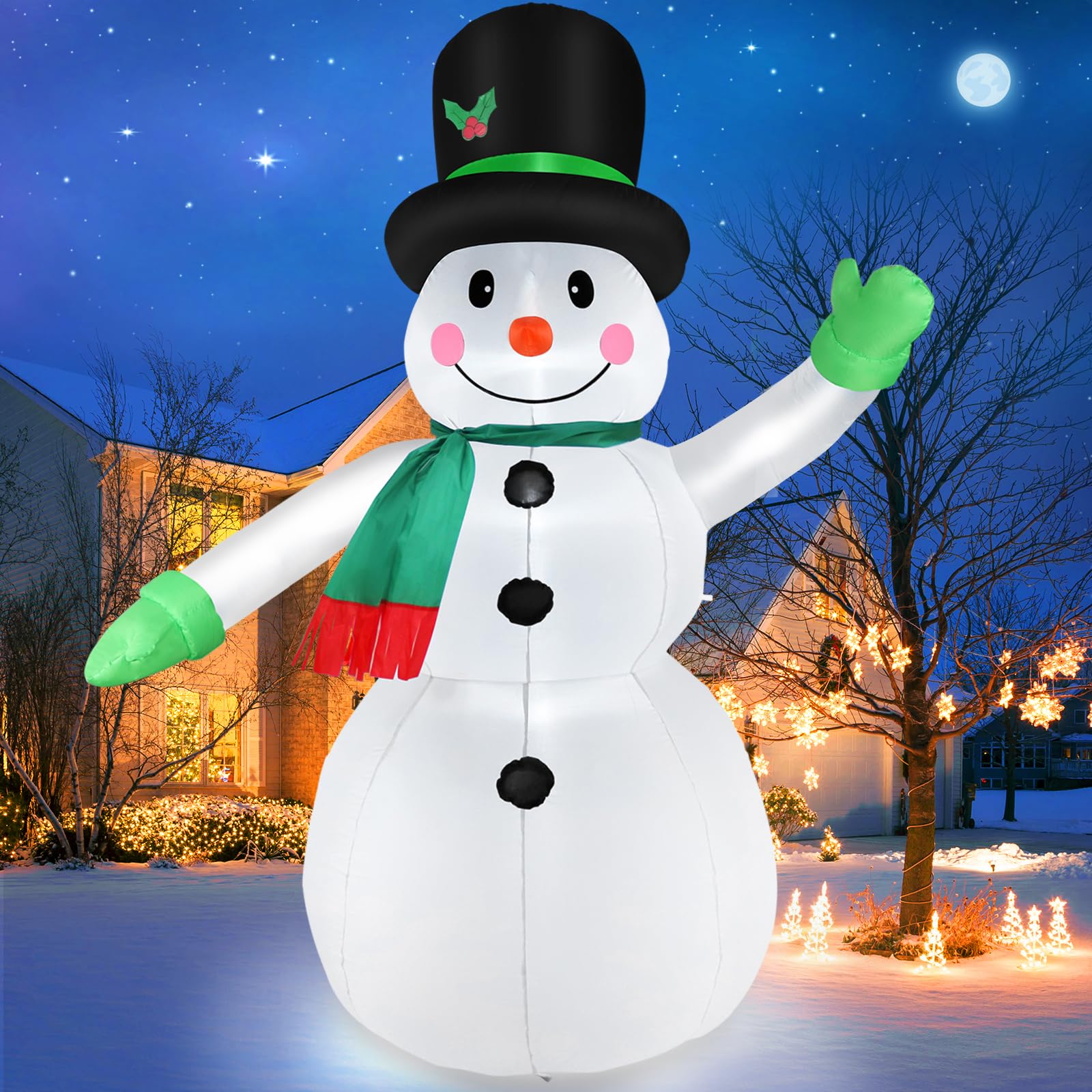 Thanger front view of 7ft snowman showing festive appearance and curb appeal