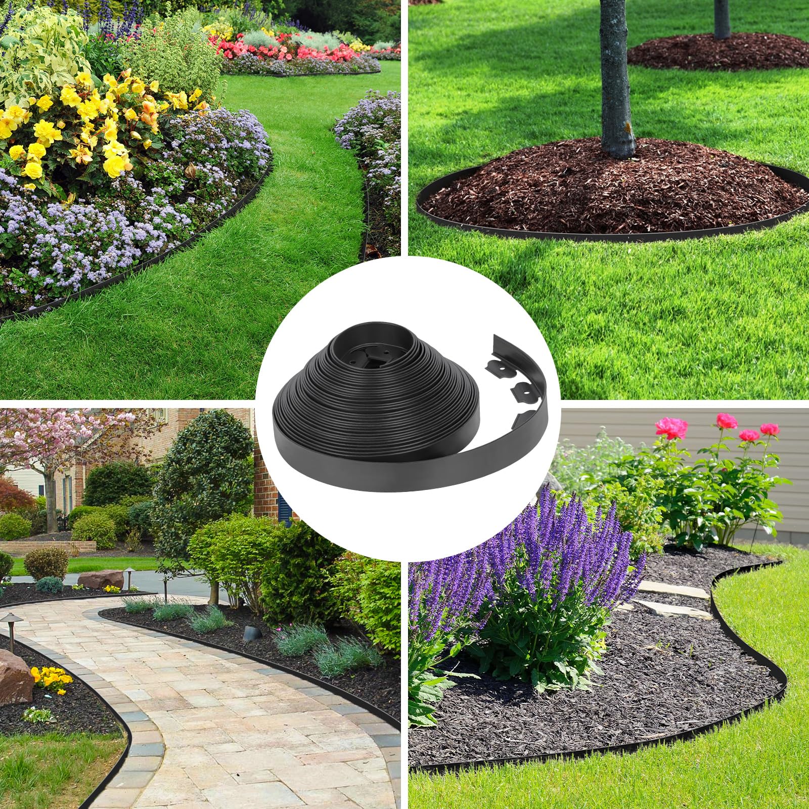 Thanger backyard lifestyle shot with edging in use, enhances landscape appearance instantly
