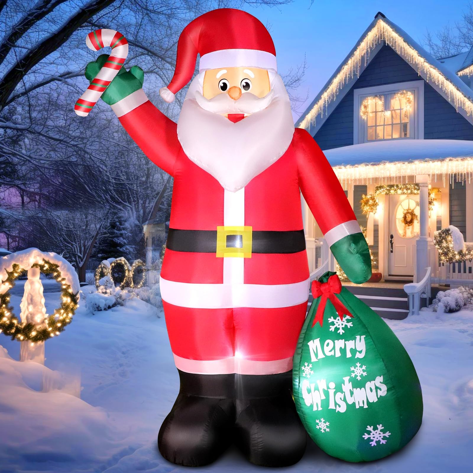 Thanger Santa front view showing waving pose and gift bag benefit visible curb appeal