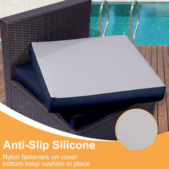 Thankyall navy cushion set staged on a patio sofa creating a cohesive outdoor look