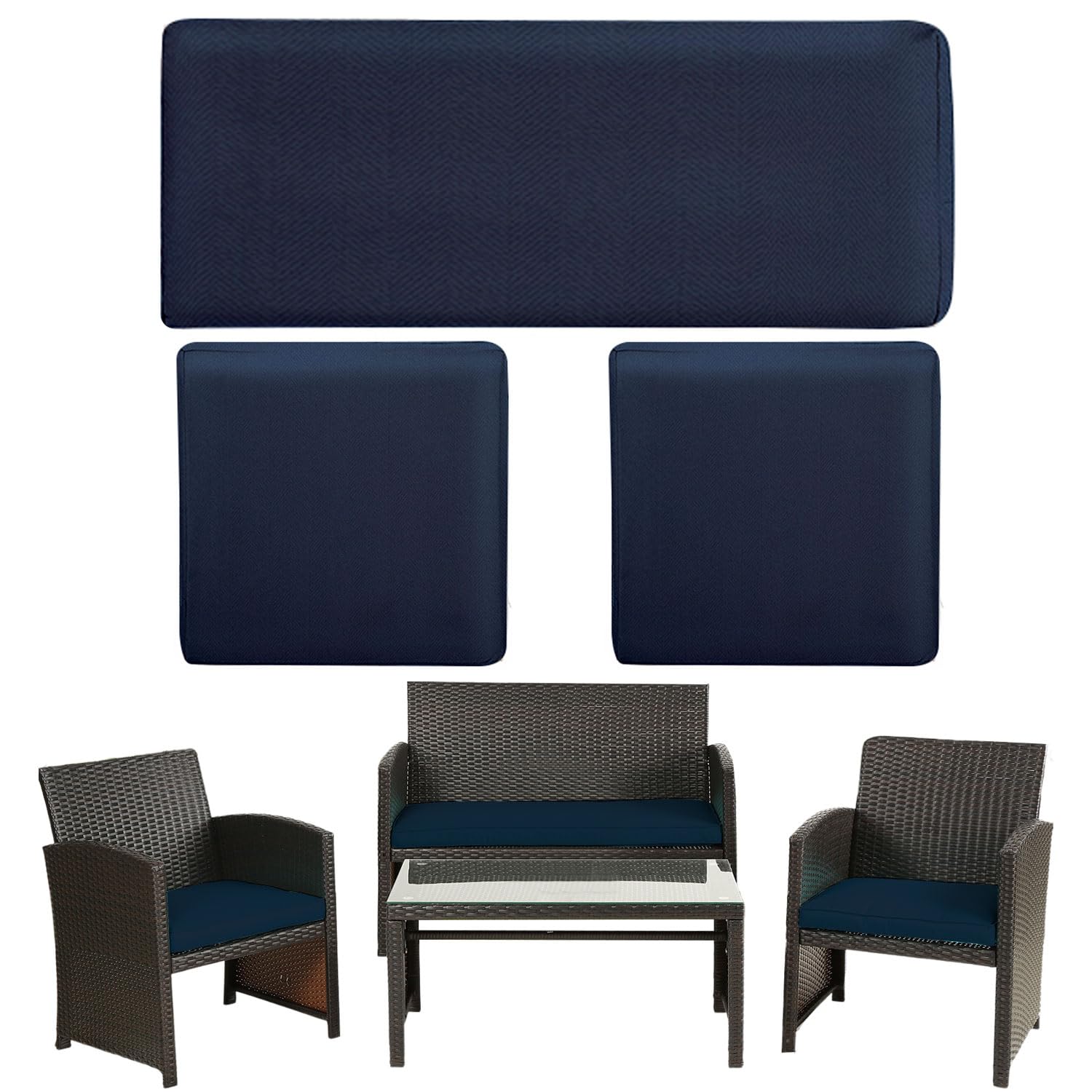 Thankyall front view of three navy blue cushion covers showing tidy fit and protection