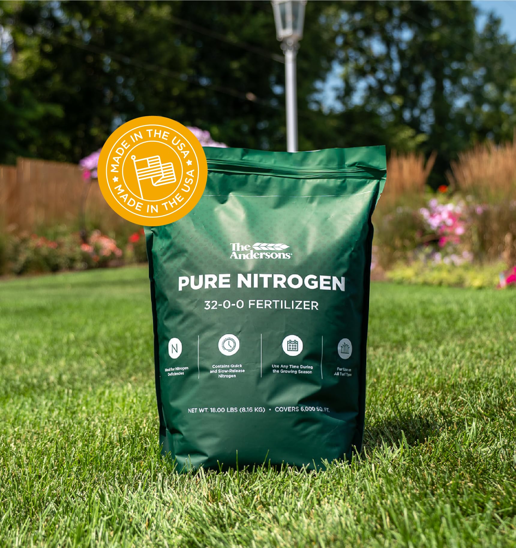 The Andersons 18 lb bag beside a ruler showing size and coverage