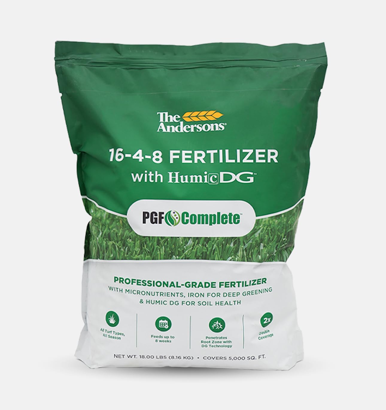 The Andersons front packaging showing 16-4-8 formula and 5,000 sq ft coverage benefit