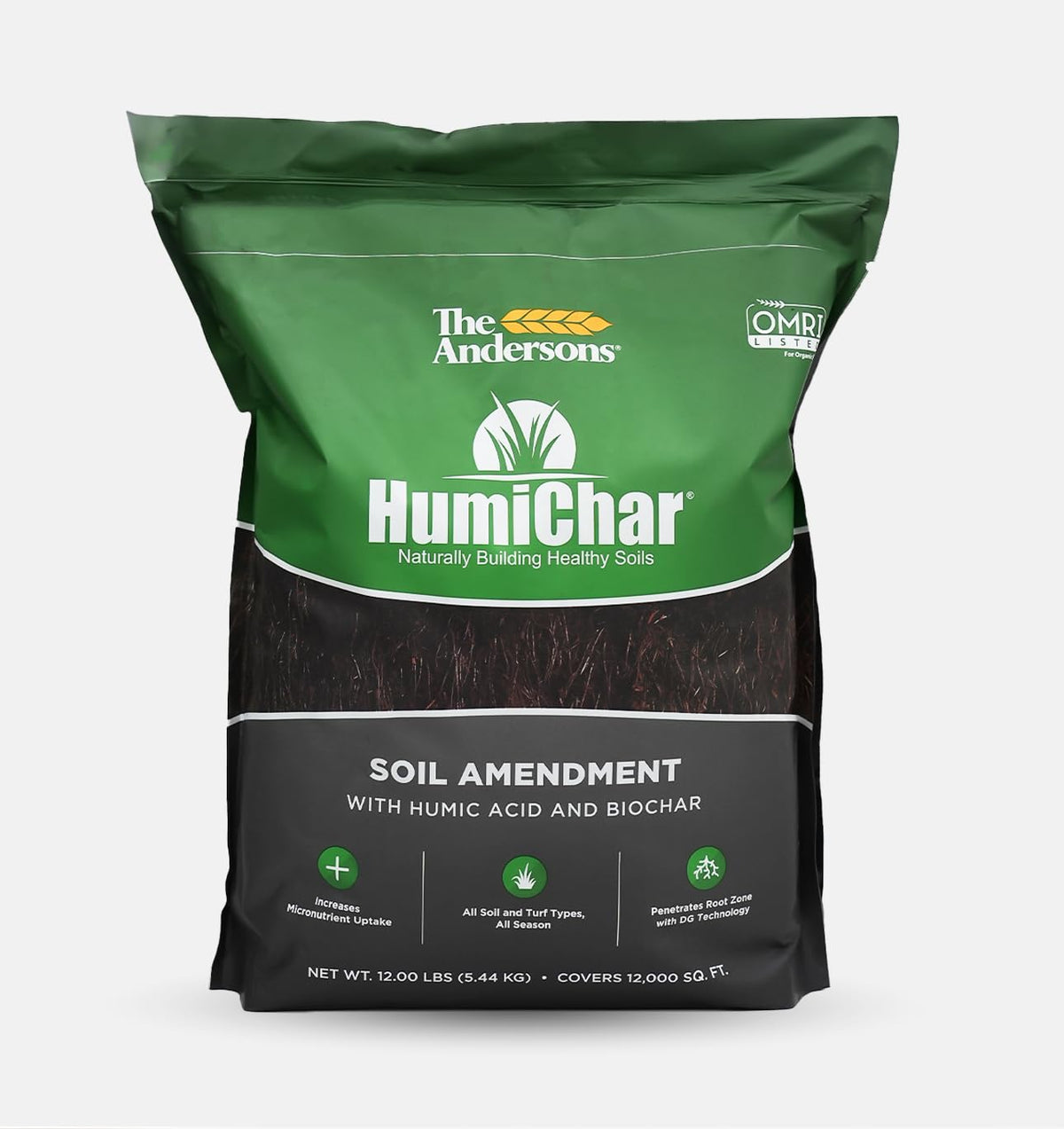 The Andersons HumiChar front packaging showing product and coverage benefit