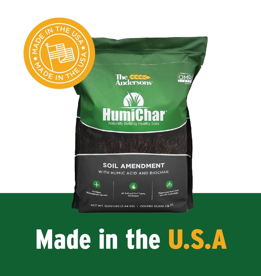 The Andersons HumiChar product label showing humic acid and biochar details