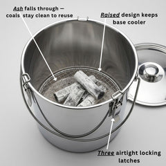 The Bincho Grill lid locking detail displaying three latches to prevent ash spills and limit oxygen