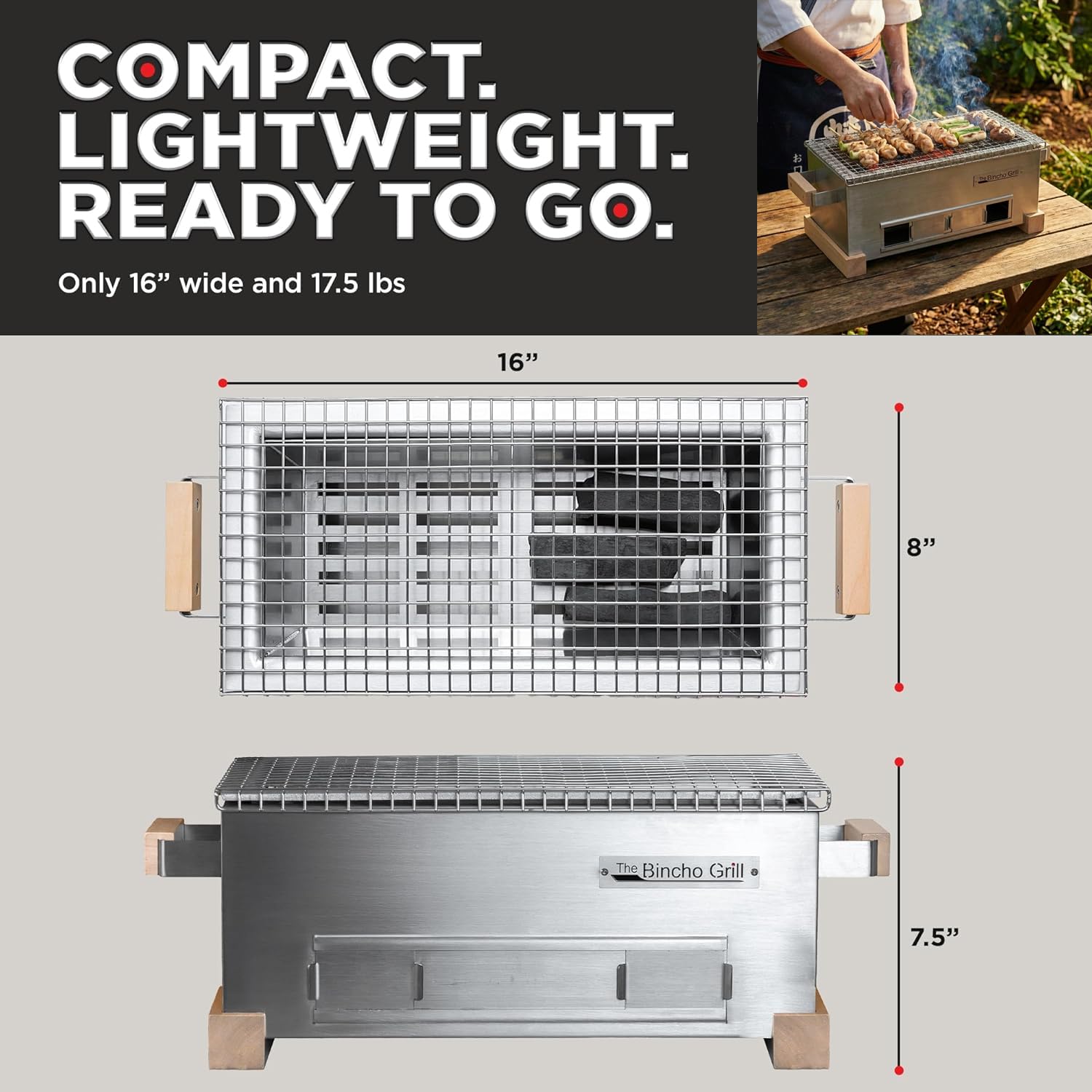 The Bincho Grill stainless-steel liner closeup illustrating easy wipe-clean surface and heat retention benefit