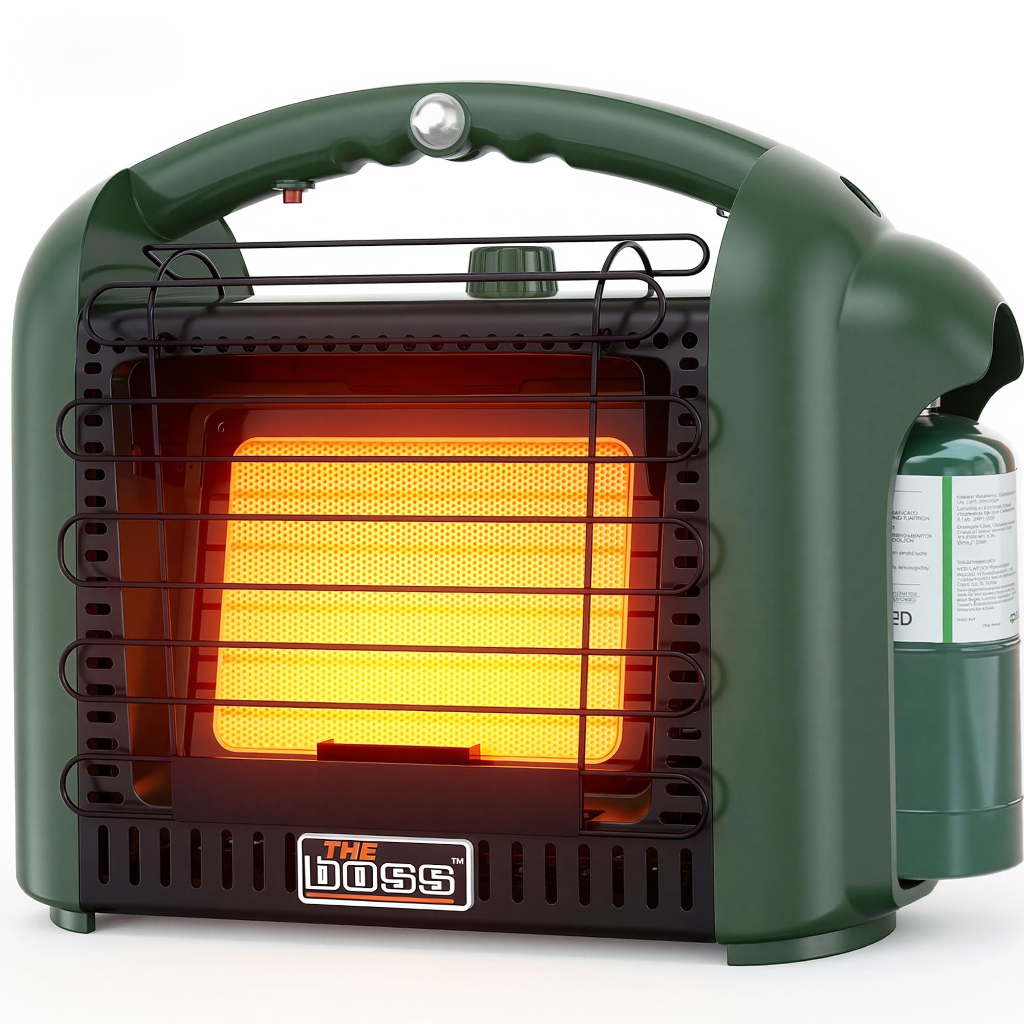 THE BOSS front view showing compact heater providing quick warmth