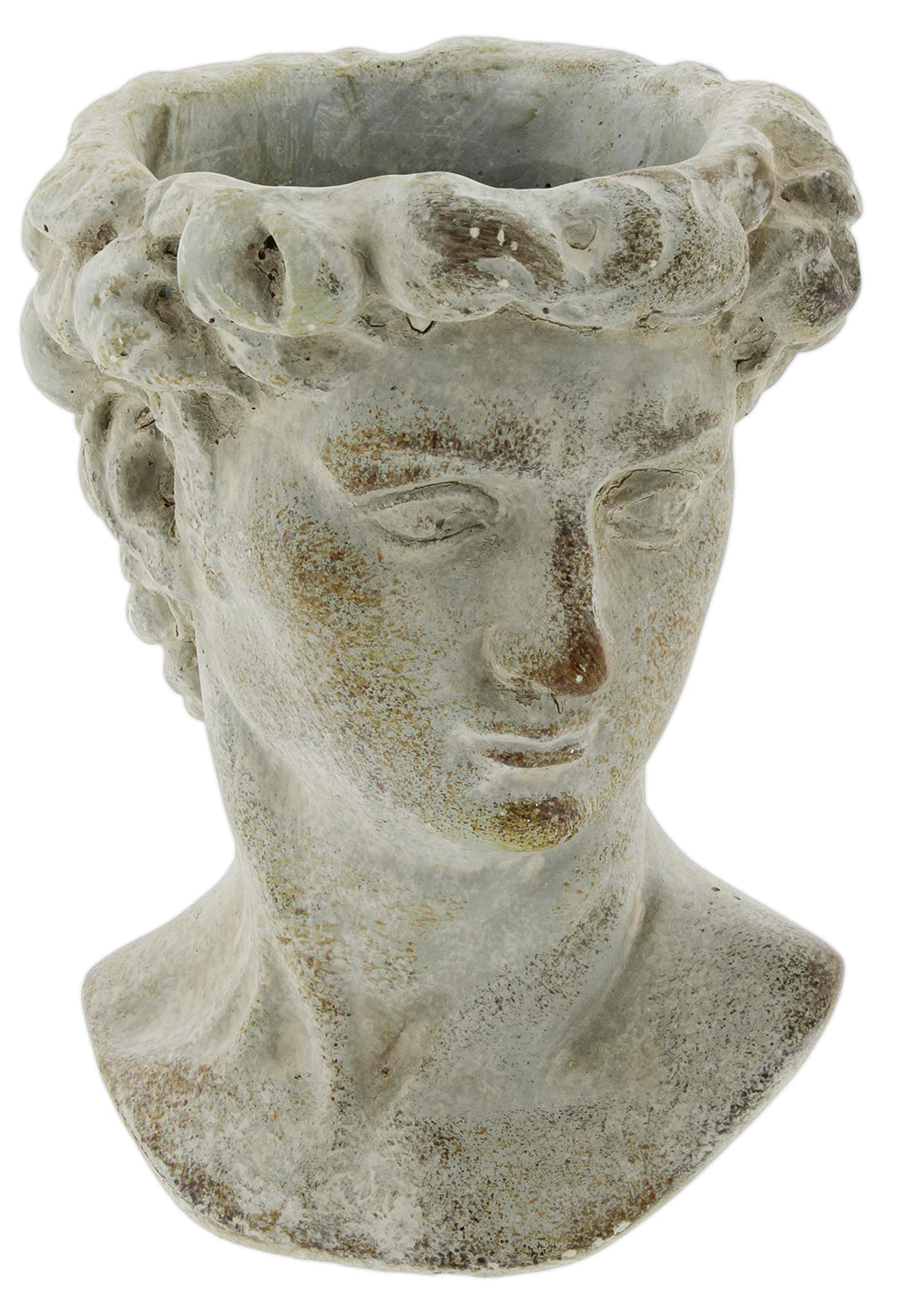 The Bridge Collection front view of Greek head planter showing sculptural detail and antique look