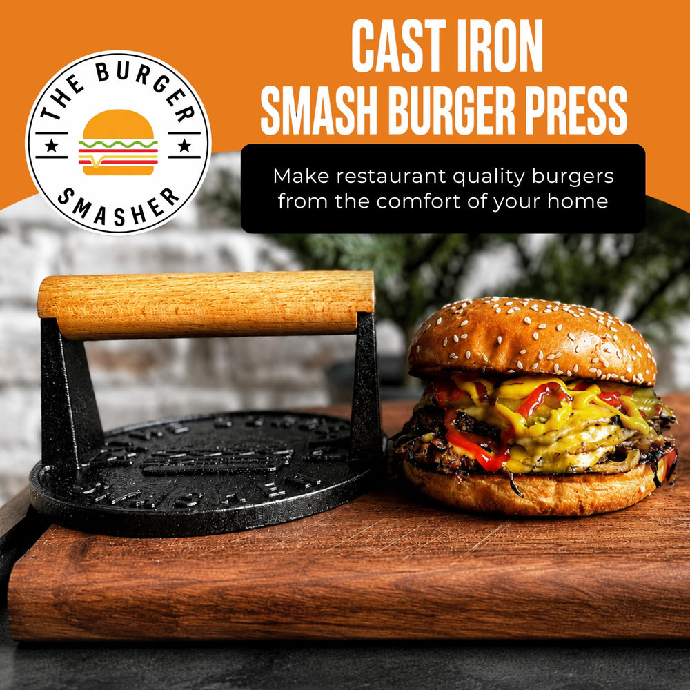 The Burger Smasher flat bottom close-up showing smooth surface for full-contact searing benefit