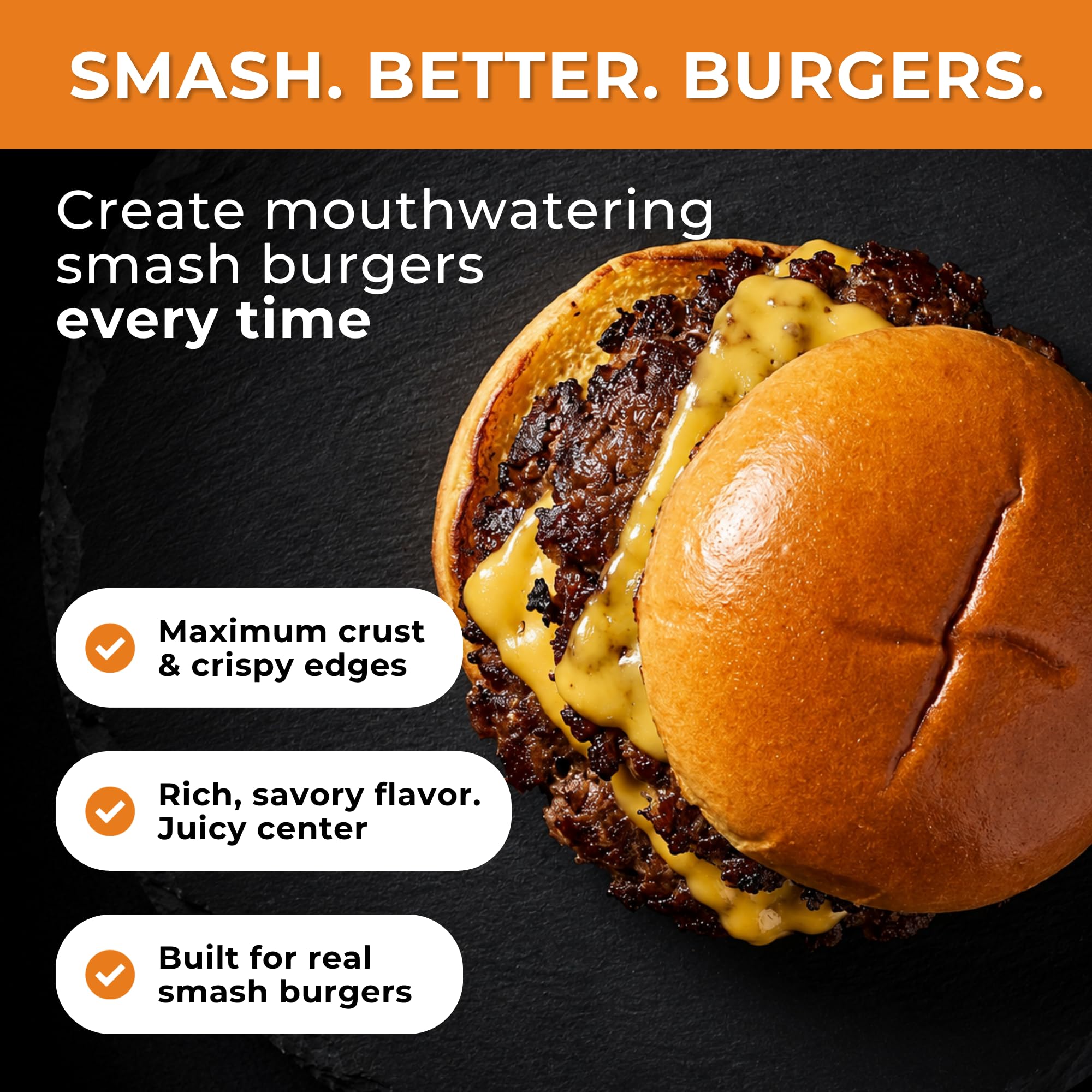 Stack of 30 patty papers with The Burger Smasher, easy patty handling and no-stick benefit