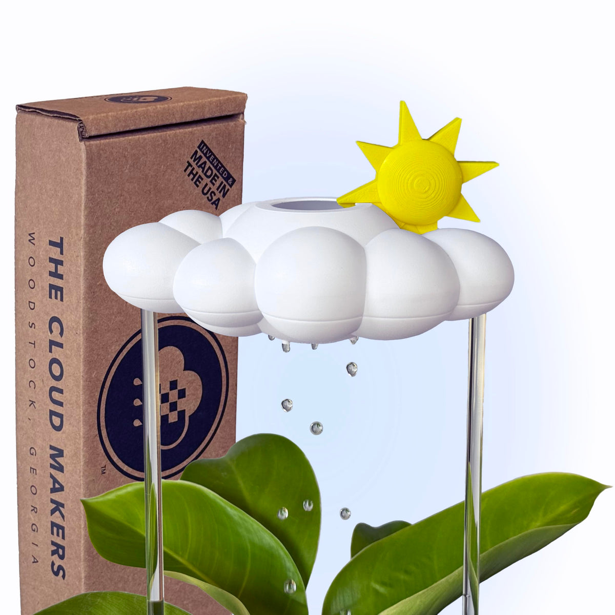 THE CLOUD MAKERS front view rain cloud showing decorative waterer and charm
