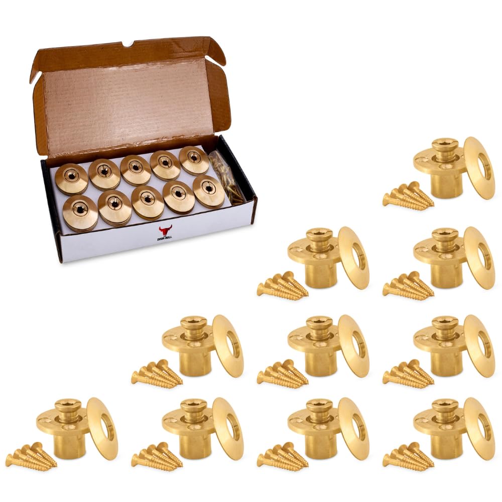 The Door Bull front view of 10-pack brass anchors showing durable finish and packaging benefit