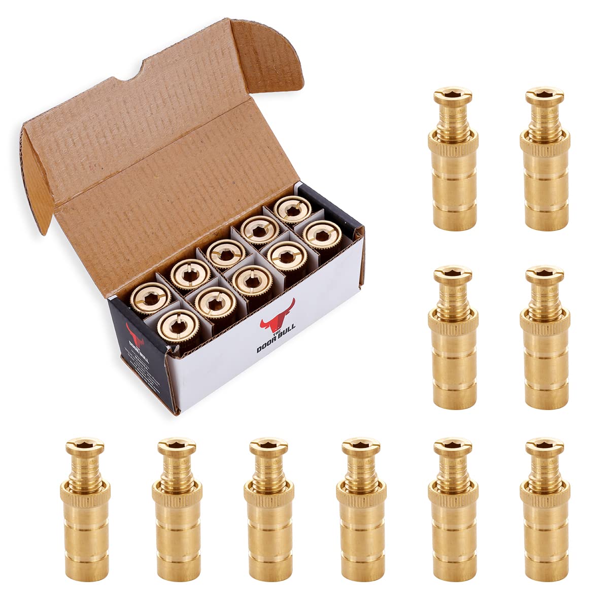 The Door Bull front packaging showing 10 brass anchors, durable and complete kit