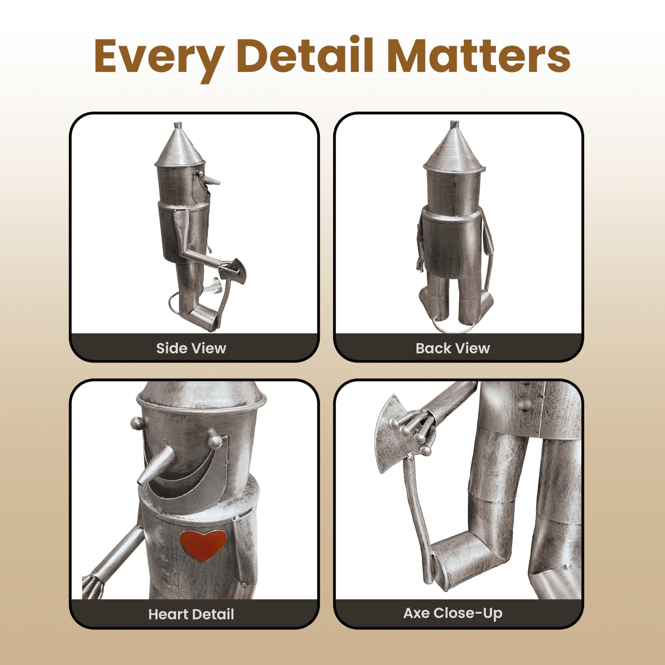 The Enchanted Garden Tin Man styled on a patio adding personality and outdoor interest