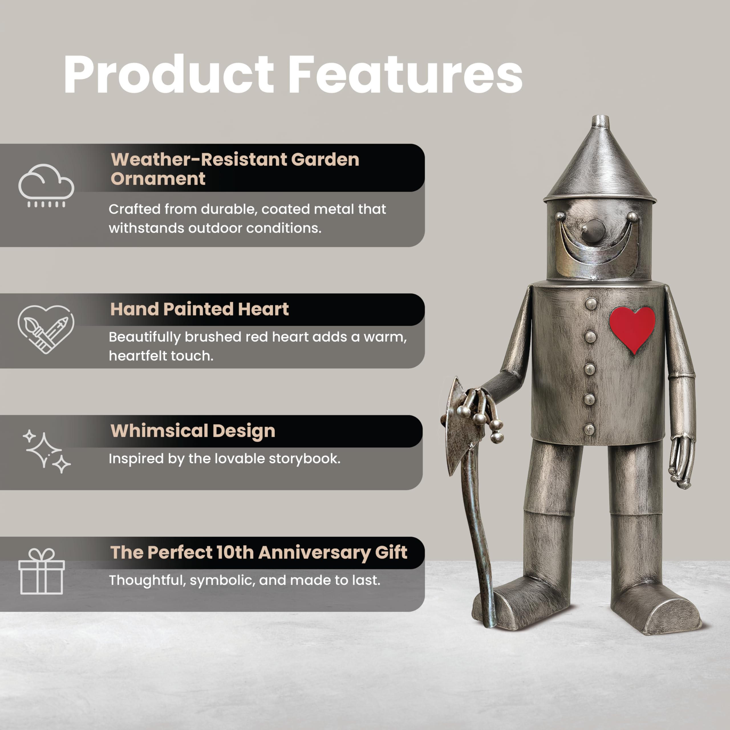 The Enchanted Garden Tin Man side profile with axe showing playful storytelling appeal