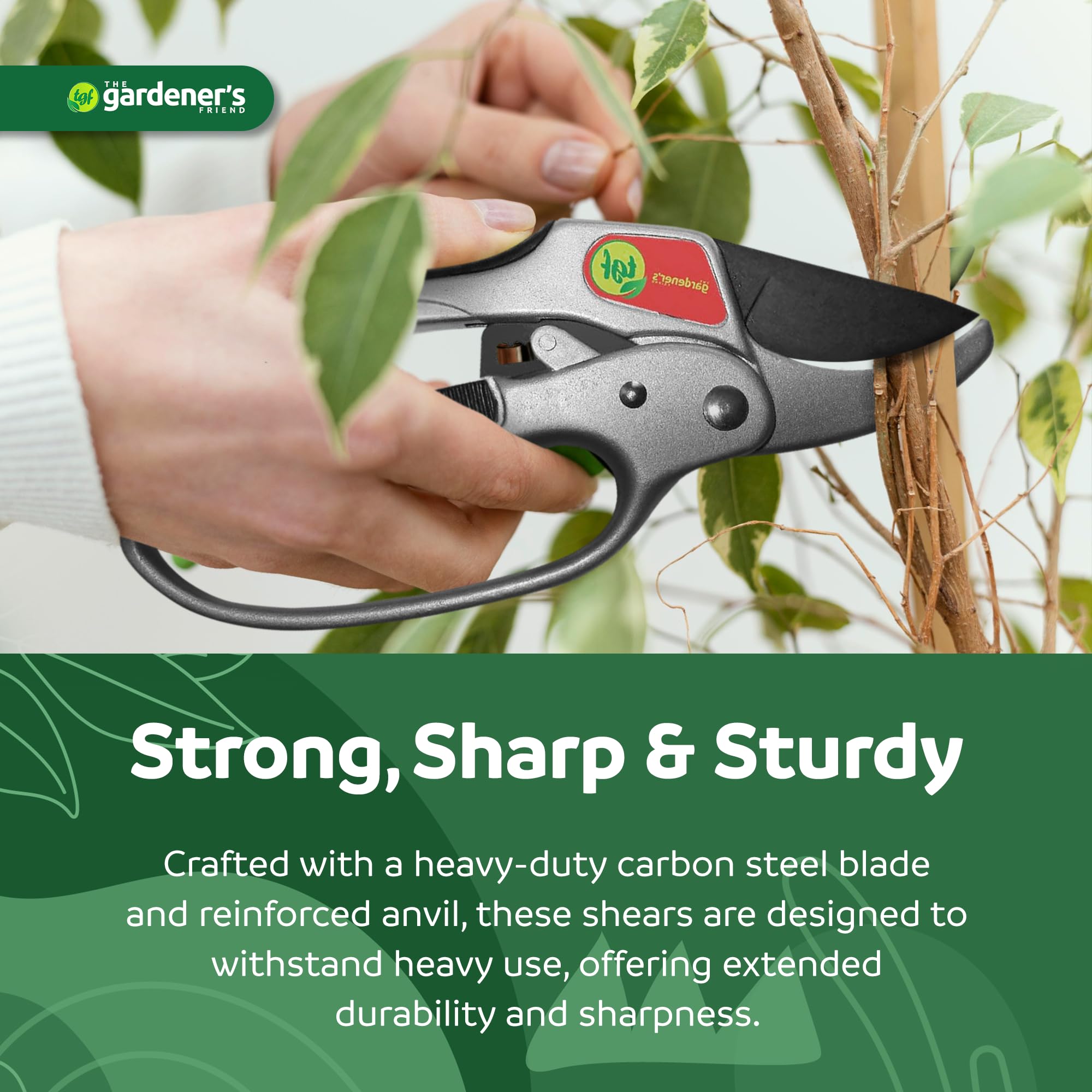 The Gardener's Friend scale photo with hand showing size and grip comfort for gardeners with limited hand strength