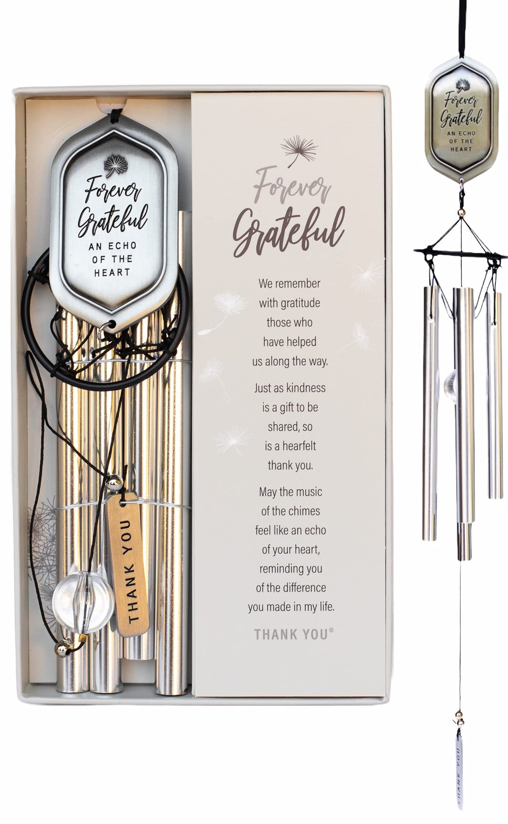 The Grandparent Gift Co. wind chime front packaging showing gratitude message and box