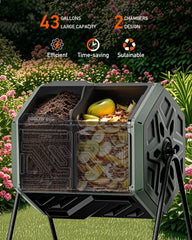 THE GROW'ING dual chambers open to show separate 21.5-gallon compartments for continuous composting