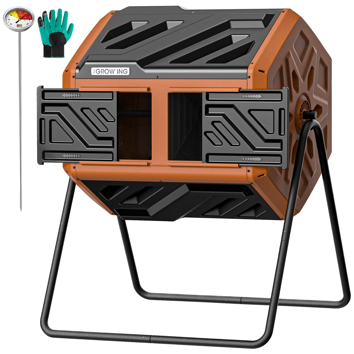 THE GROW'ING front view of orange drum showing tidy composting solution