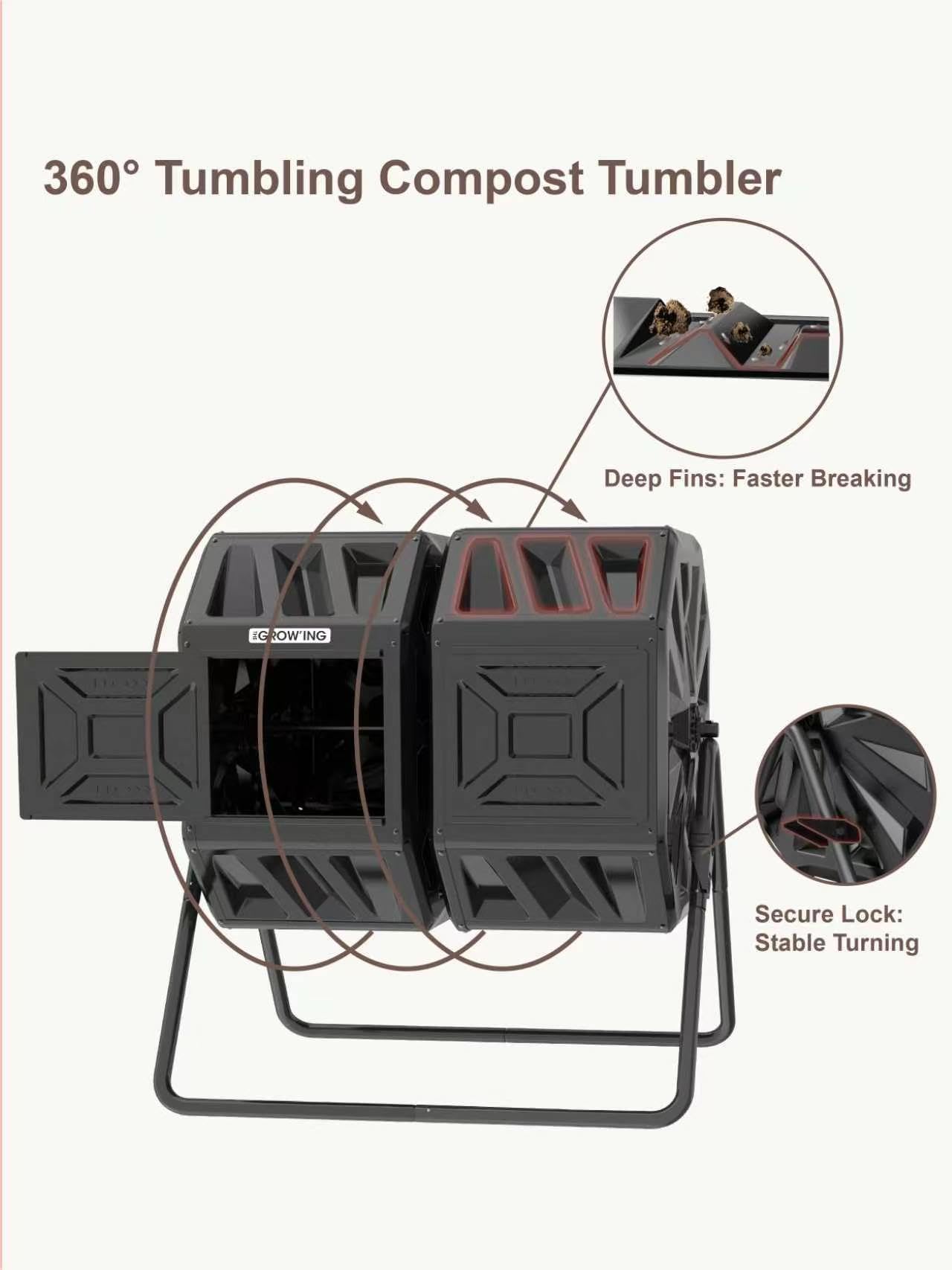 THE GROW'ING side profile on patio illustrating compact footprint and outdoor fit