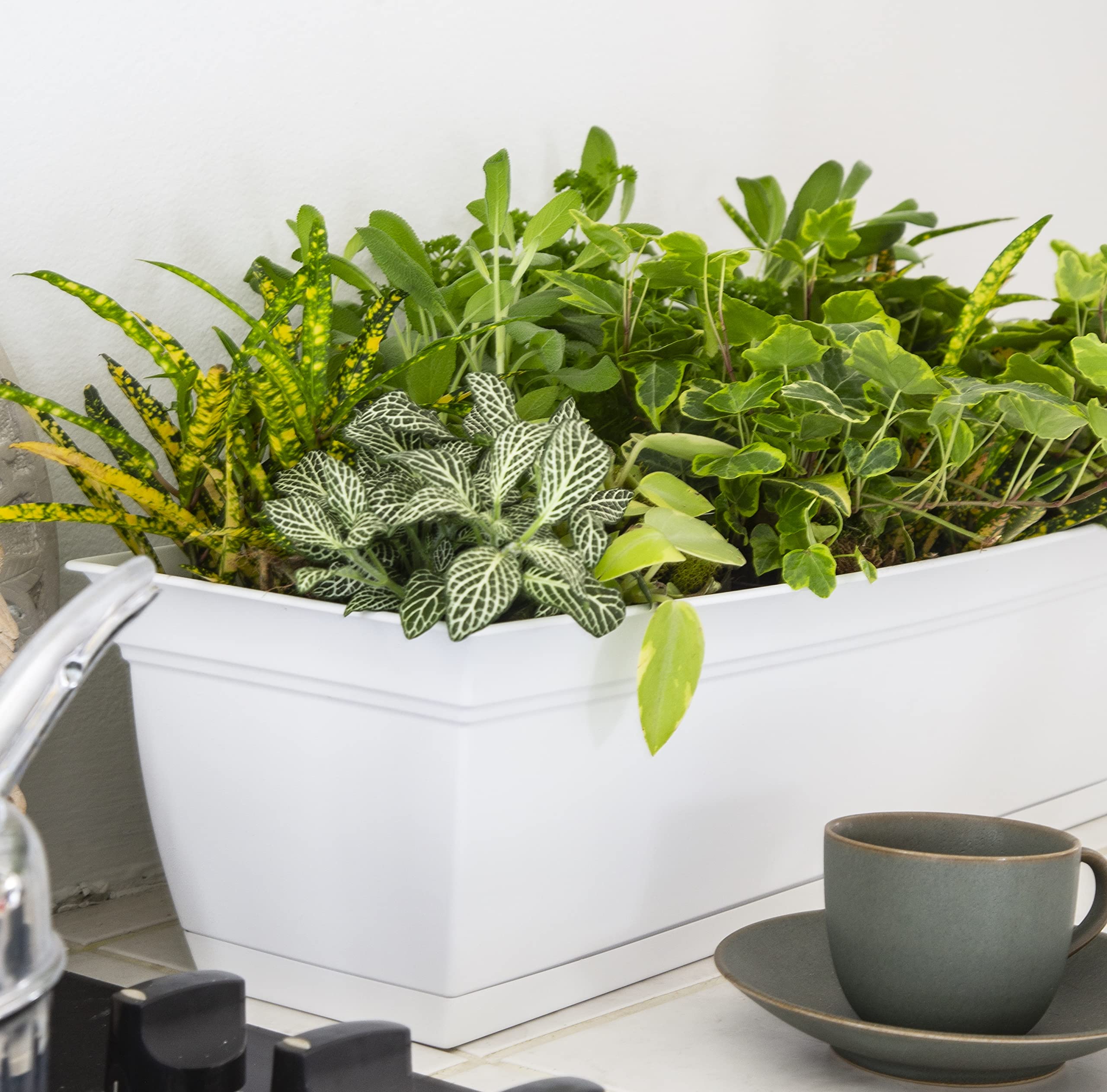 The HC Companies planter filled with herbs demonstrating kitchen-ready convenience