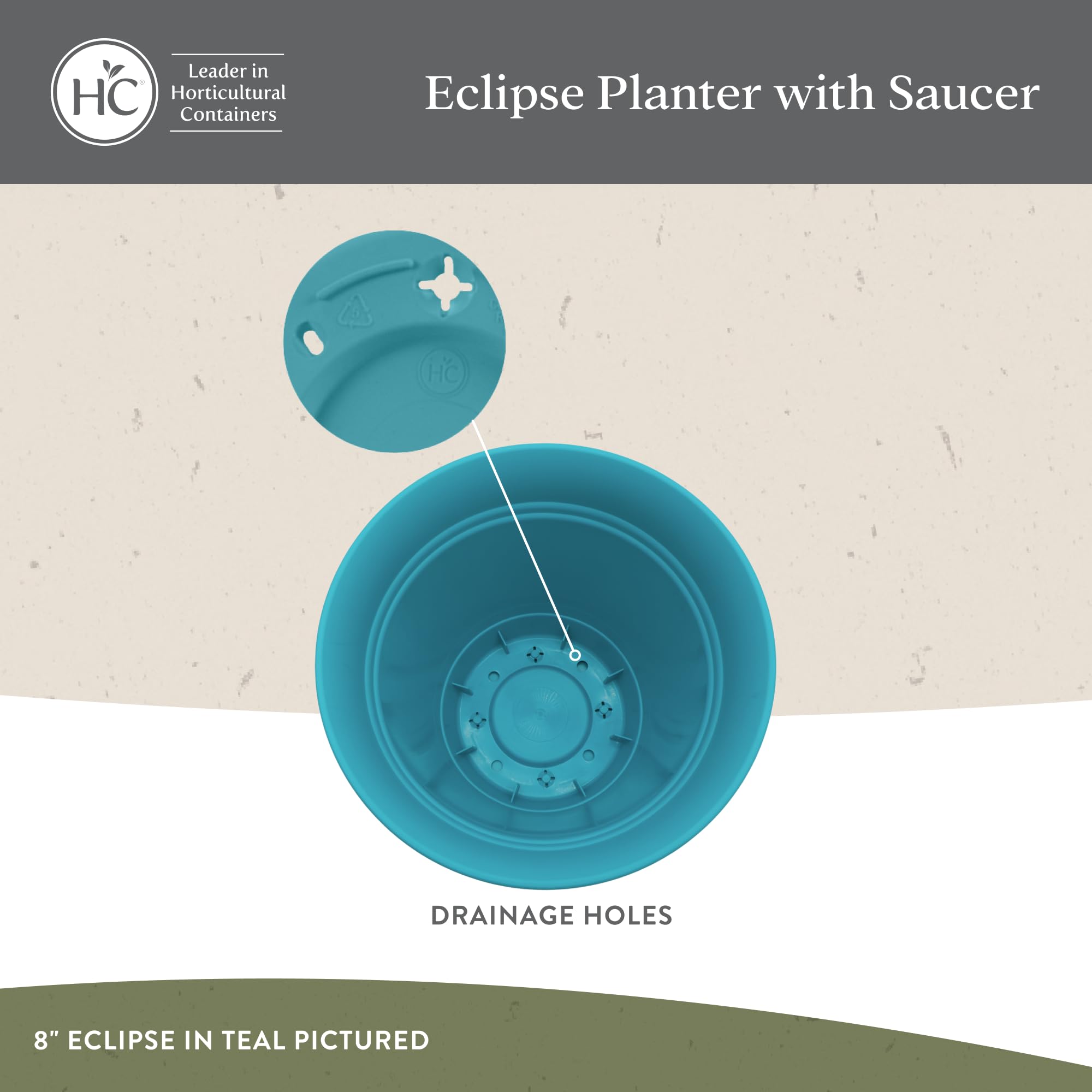 The HC Companies saucer detail showing removable tray that protects surfaces from water