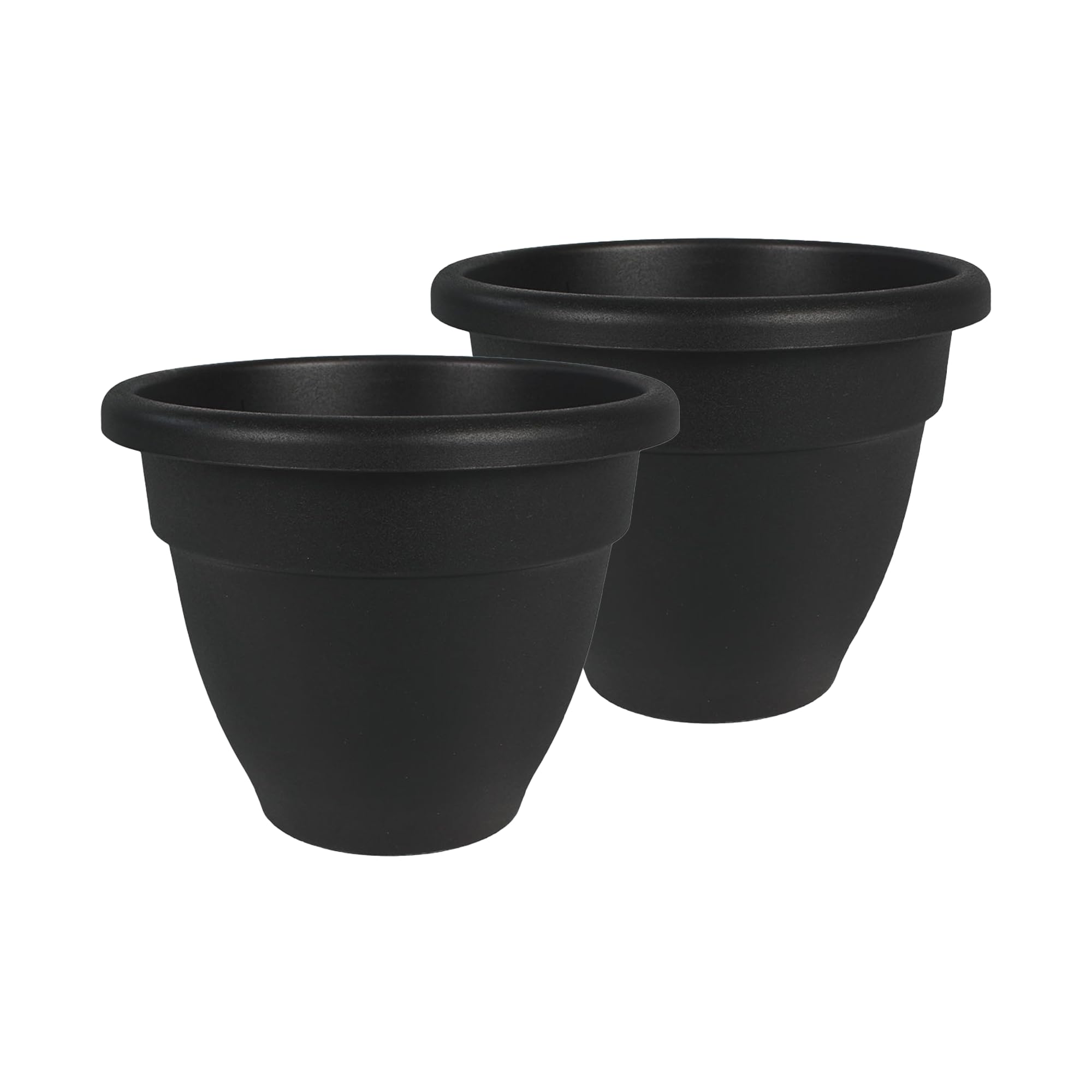 The HC Companies front view black 12 inch planter showing classic rolled rim and benefit of timeless styling