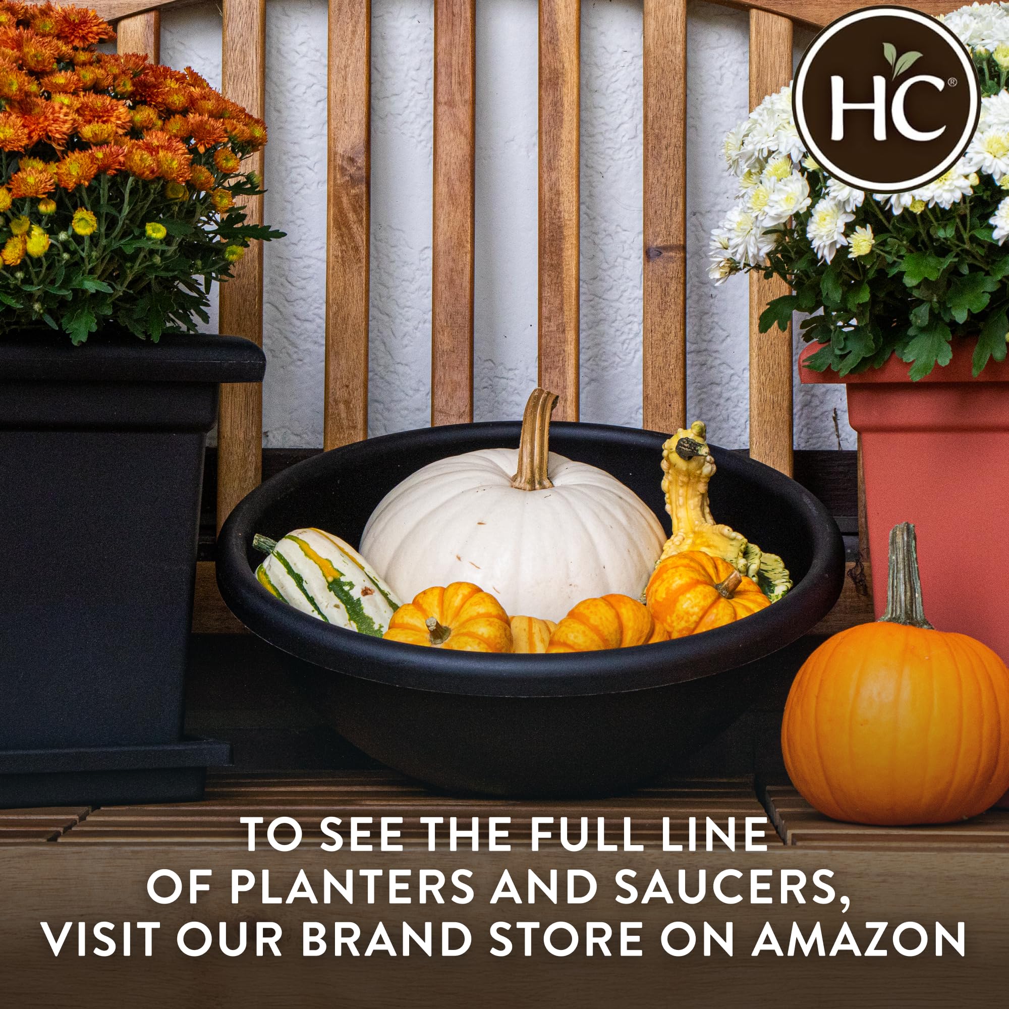The HC Companies planter staged on patio showing outdoor styling and low-maintenance display benefit