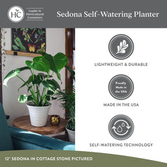 The HC Companies Sedona self-watering disk detail view, demonstrates easy no-mess hydration