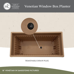 The HC Companies planter underside showing removable drain plug for water control