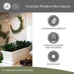 The HC Companies tray holding a rectangular planter demonstrating water protection
