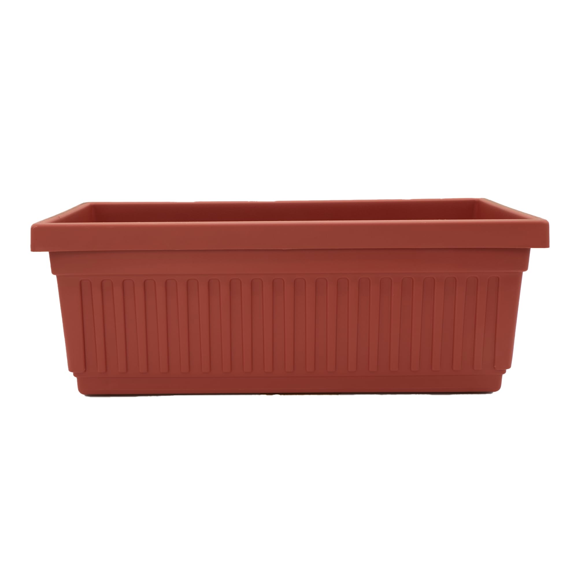 The HC Companies planter front view showing elegant fluted design and clay color