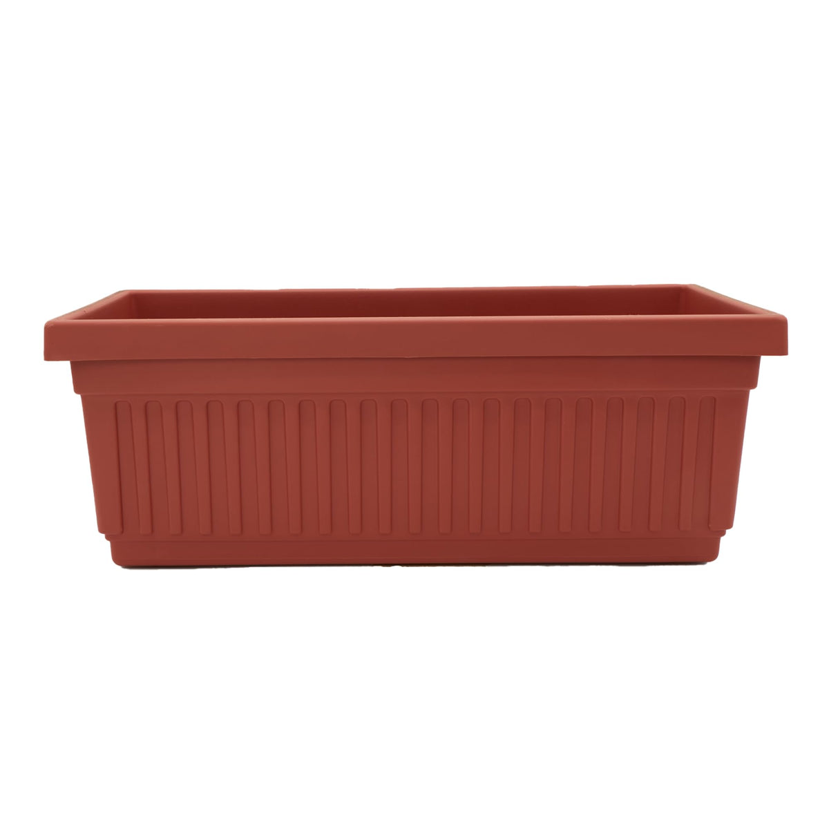 The HC Companies planter front view showing elegant fluted design and clay color