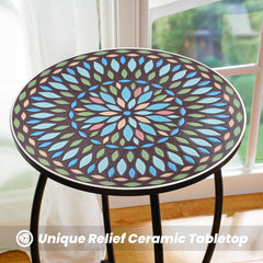 The Home Cult relief ceramic tile close-up showing texture and easy-to-clean glaze benefit
