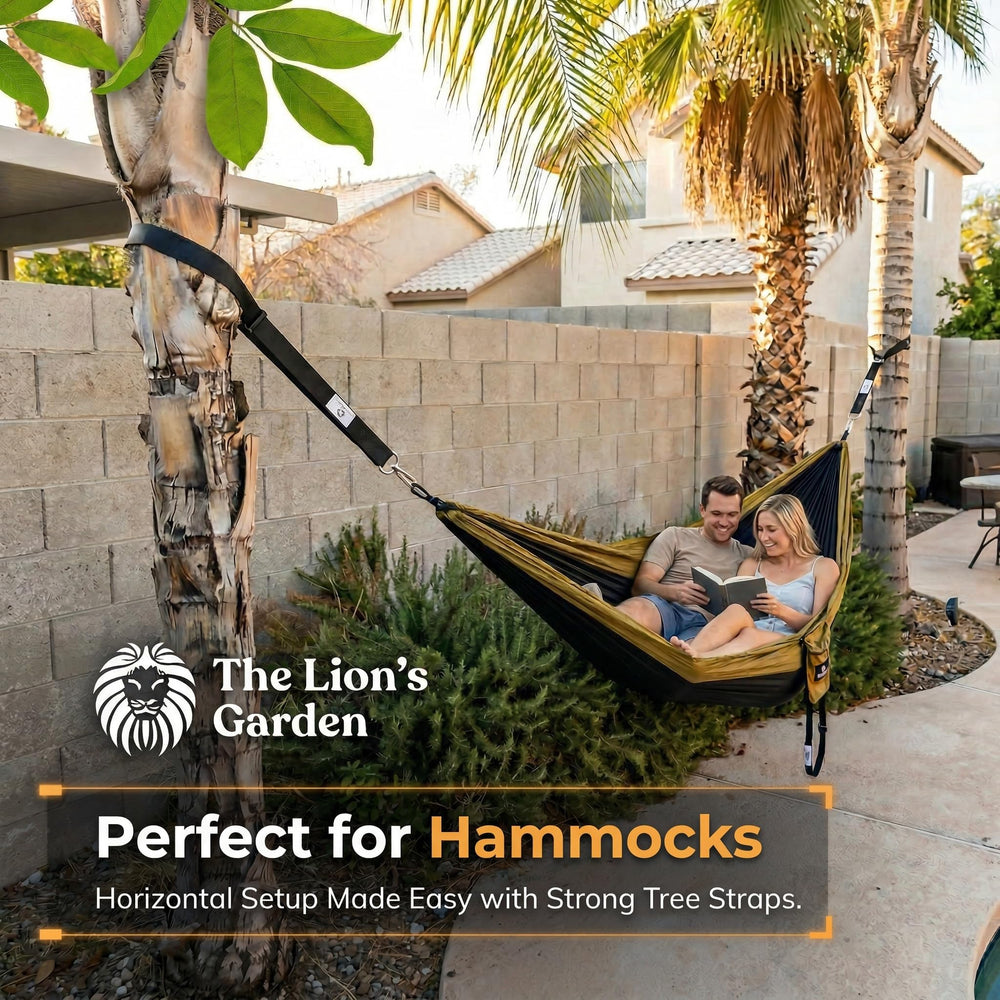 The Lion's Garden supporting a hammock in backyard for comfortable relaxation