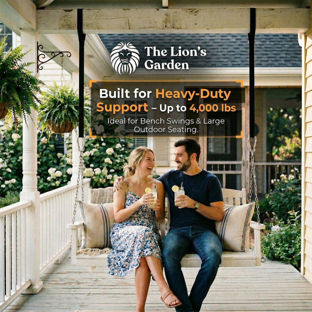 The Lion's Garden straps in use with a child’s swing for safe installation