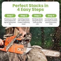 THE MINGO mounted on chainsaw marking a log, speeds up cutting workflow