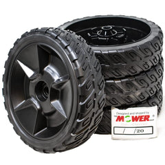 The Mower Shop front wheel detail highlighting caster design for smooth steering