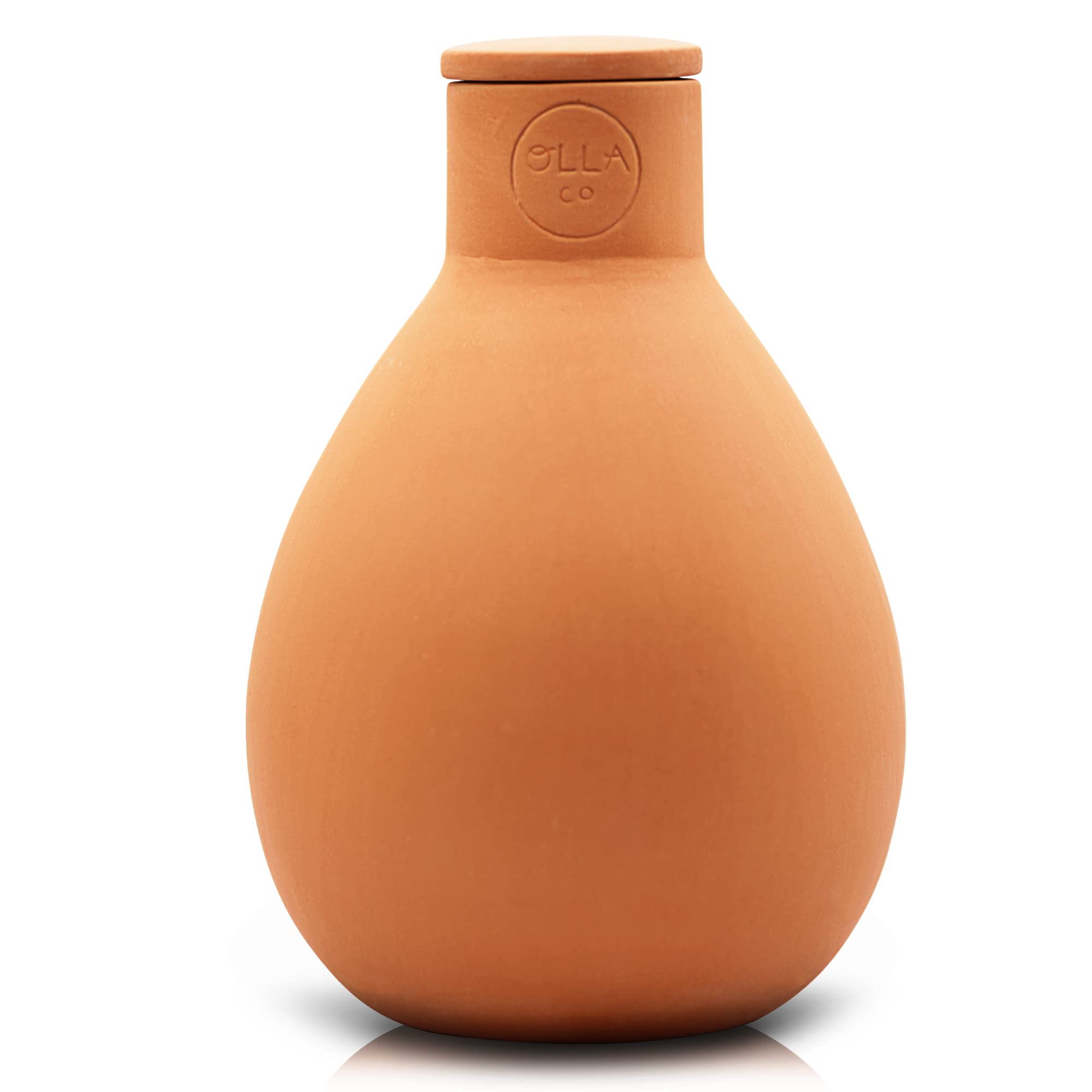 The Olla Company front view of terracotta watering pot showing compact design and lid for efficient watering