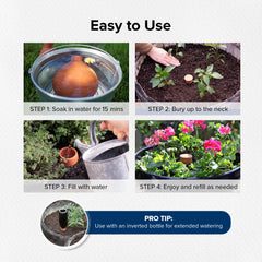 The Olla Company installed in ground near plant roots, lowers watering effort