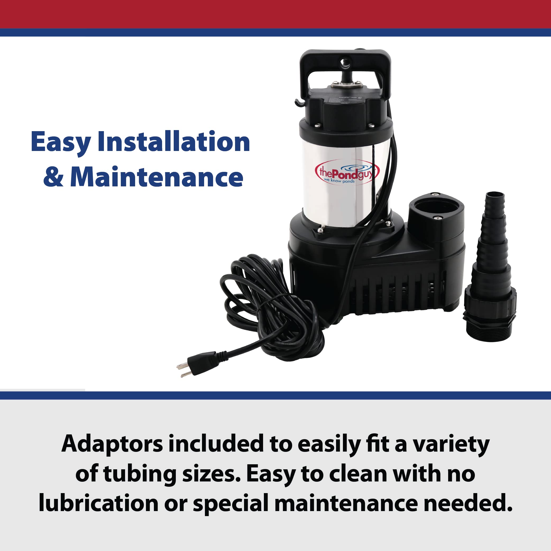 The Pond Guy RapidFlo impeller close-up highlighting clog-resistant design and reliable flow