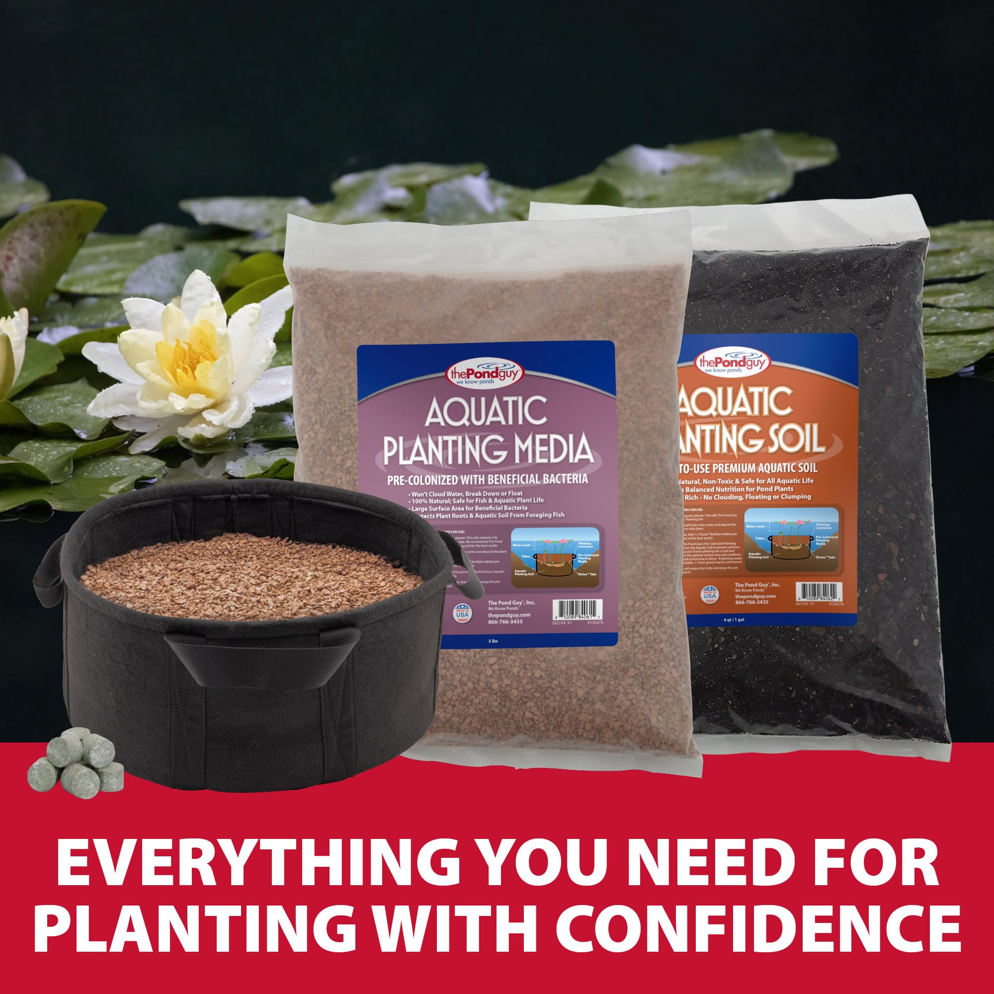 The Pond Guy planter held in hand to show small kit size and portability