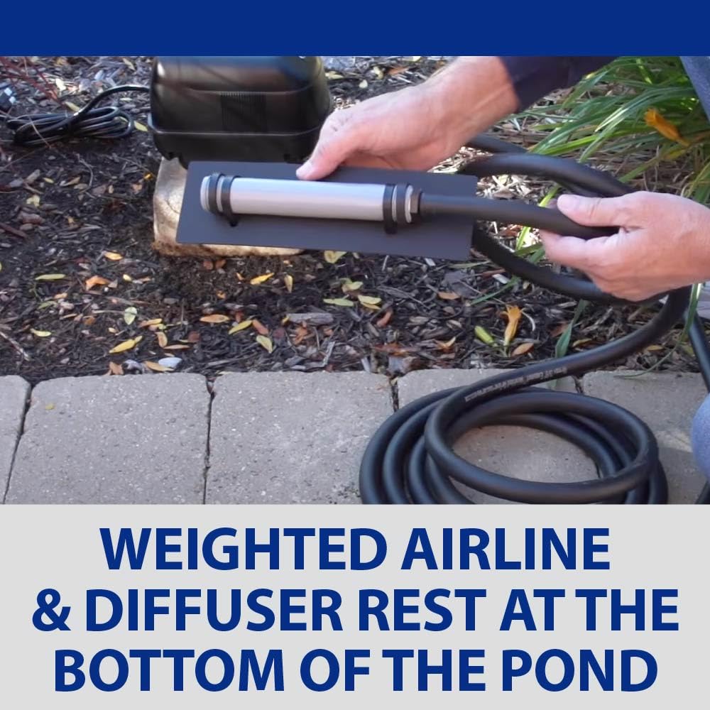The Pond Guy aerator next to hand showing compact scale and portability
