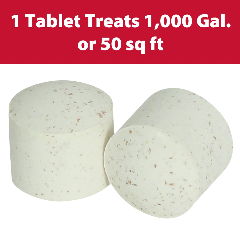 The Pond Guy tablet dissolving in pond water showing immediate action benefit