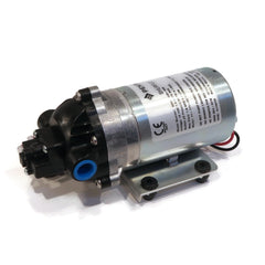 The ROP Shop Shurflo front view showing pump body and fittings, clear identification and benefit