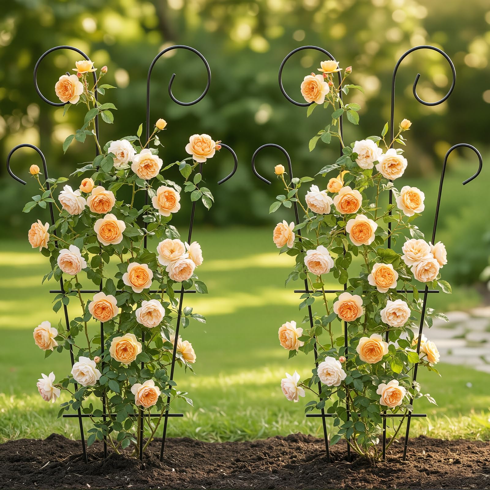 Thealyn trellis legs pushed into soil showing secure, tool-free installation benefit